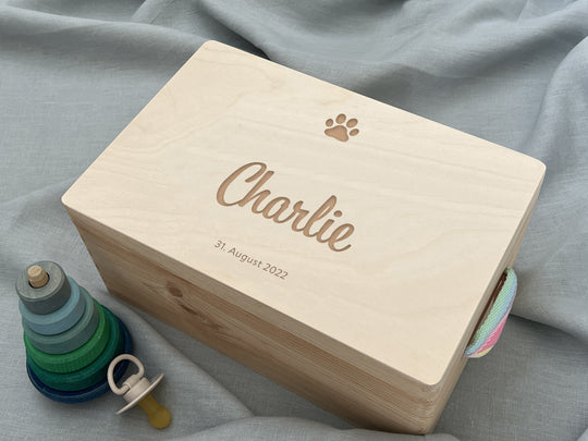 Erinnerungskiste Baby | Personalisierte Erinnerungsbox aus Holz | Name | Geschenk zur Schwangerschaft, Geburt, Taufe, Kommunion | Babyparty